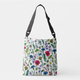 Wilde bloemen op wit crossbody tas
