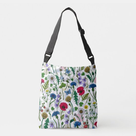 Wilde bloemen op wit crossbody tas (Voorkant)