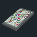 Wilde bloemen op wit drievoud portemonnee<br><div class="desc">Met de hand geschilderd collectie van diverse wilde bloemen.</div>