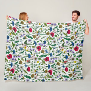 Wilde bloemen op wit fleece deken