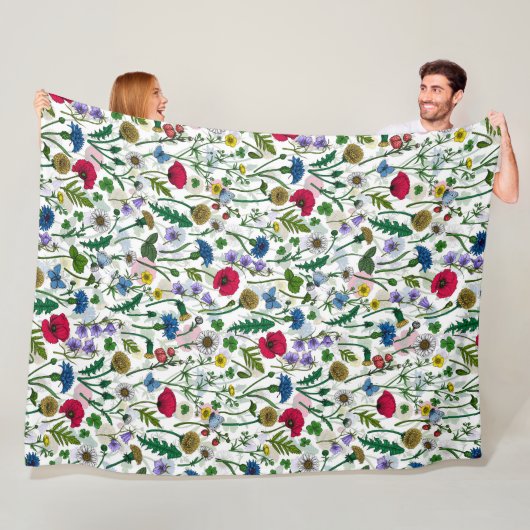 Wilde bloemen op wit fleece deken (In situ)