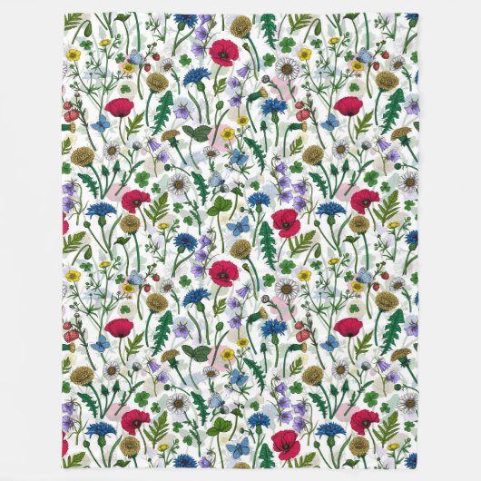 Wilde bloemen op wit fleece deken (Voorkant)
