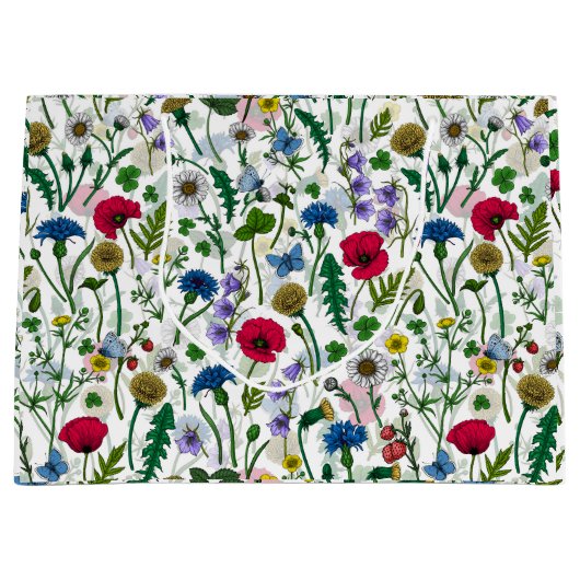 Wilde bloemen op wit groot cadeauzakje (Voorkant)