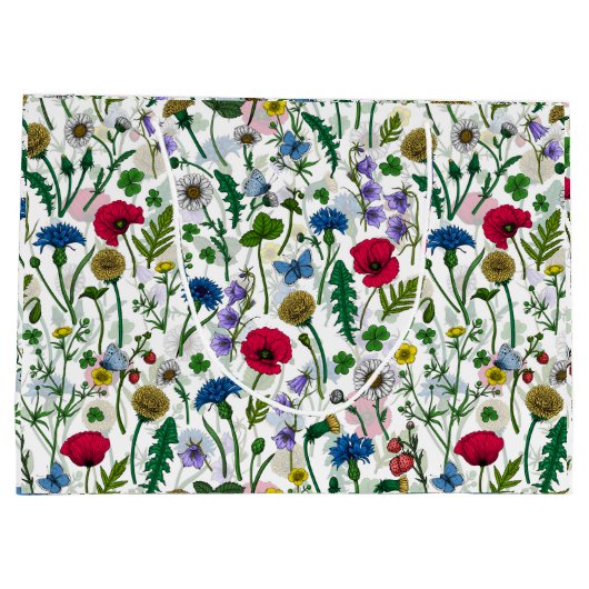 Wilde bloemen op wit groot cadeauzakje (Achterkant)