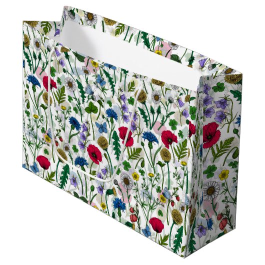 Wilde bloemen op wit groot cadeauzakje (Voorkant Gekanteld)