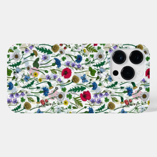 Wilde bloemen op wit iPhone hoesje (Achterkant horizontaal)
