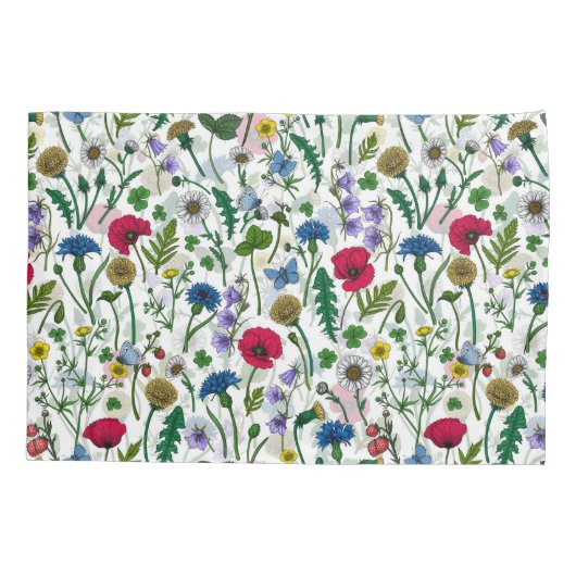 Wilde bloemen op wit kussensloop (Achterkant-Links)