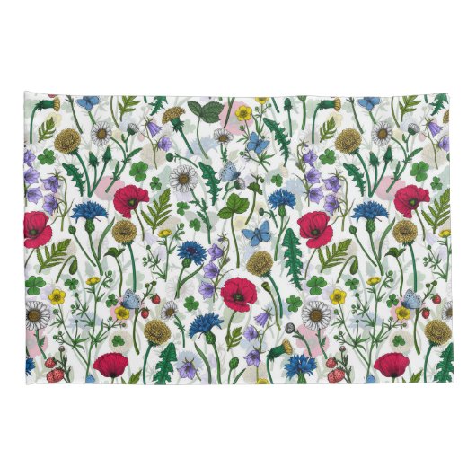 Wilde bloemen op wit kussensloop (Achterkant-Rechts)