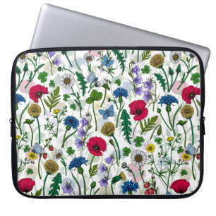 Wilde bloemen op wit laptop sleeve