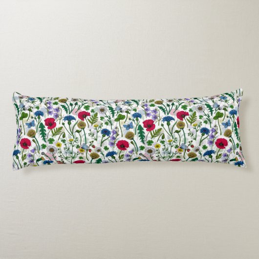 Wilde bloemen op wit lichaamskussen (Achterkant)