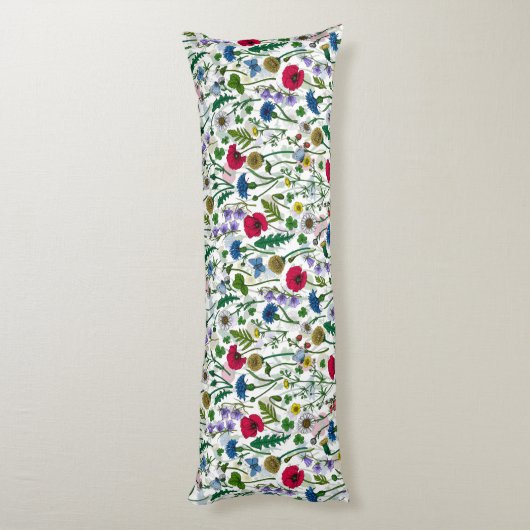 Wilde bloemen op wit lichaamskussen (Achterkant (Verticaal))