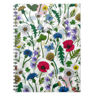 Wilde bloemen op wit notitieboek