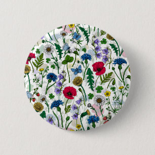 Wilde bloemen op wit ronde button 5,7 cm