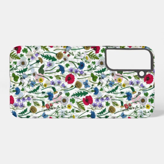 Wilde bloemen op wit samsung galaxy hoesje (Achterkant horizontaal)