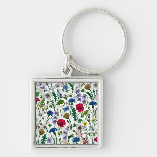 Wilde bloemen op wit sleutelhanger (Voorkant)
