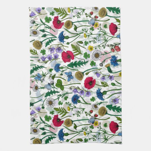 Wilde bloemen op wit theedoek (Verticaal)