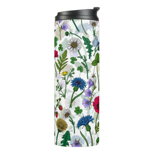 Wilde bloemen op wit thermosbeker (Gedraaid links)