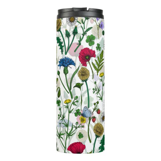 Wilde bloemen op wit thermosbeker (Achterkant)