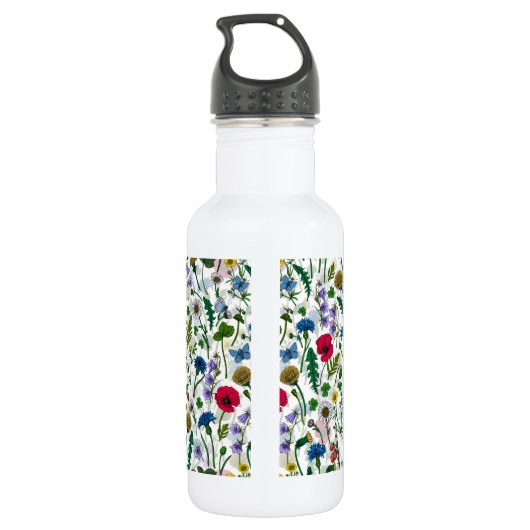 Wilde bloemen op wit waterfles  (Achterkant)