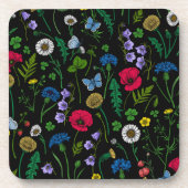 Wilde bloemen op zwart bier onderzetter (Voorkant)
