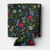 Wilde bloemen op zwart blikjeskoeler (Voorkant)