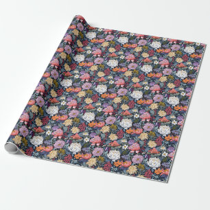 Wilde bloemen op zwart cadeaupapier