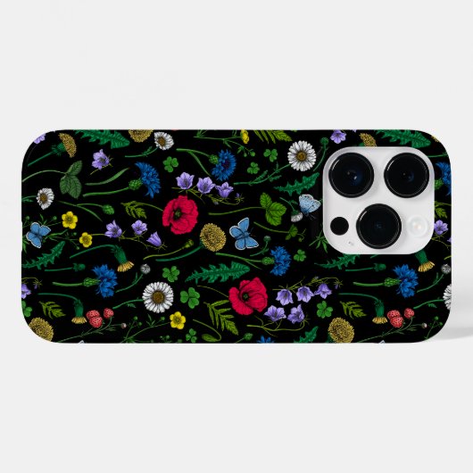 Wilde bloemen op zwart Case-Mate iPhone case (Achterkant (horizontaal))