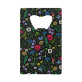 Wilde bloemen op zwart creditkaart flessenopener (Voorkant)