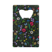 Wilde bloemen op zwart creditkaart flessenopener (Achterkant)