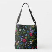 Wilde bloemen op zwart crossbody tas (Achterkant)