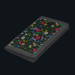 Wilde bloemen op zwart drievoud portemonnee<br><div class="desc">Met de hand geschilderd collectie van diverse wilde bloemen.</div>