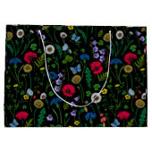 Wilde bloemen op zwart groot cadeauzakje (Achterkant)