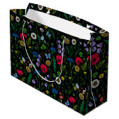 Wilde bloemen op zwart groot cadeauzakje (Achterkant Gekanteld)