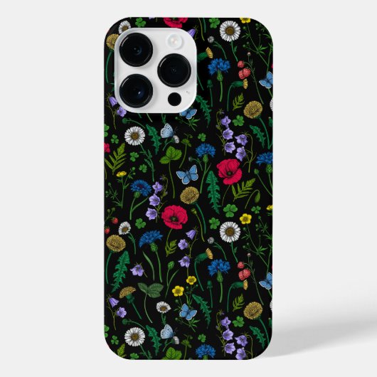 Wilde bloemen op zwart iPhone hoesje (Achterkant)