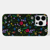 Wilde bloemen op zwart iPhone hoesje (Achterkant horizontaal)