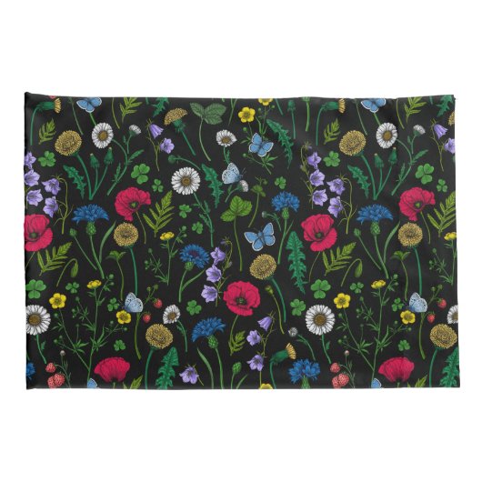 Wilde bloemen op zwart kussensloop (Achterkant-Rechts)
