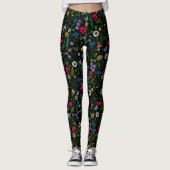 Wilde bloemen op zwart leggings (Voorkant)