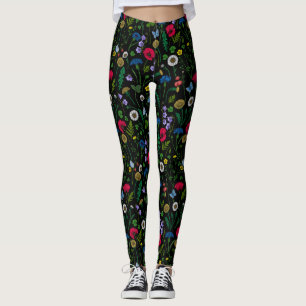 Wilde bloemen op zwart leggings