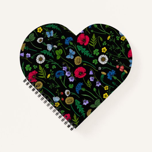 Wilde bloemen op zwart notitieboek (Voorkant)