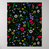 Wilde bloemen op zwart poster (Voorkant)