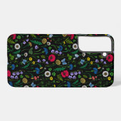 Wilde bloemen op zwart samsung galaxy hoesje (Achterkant horizontaal)