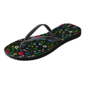 Wilde bloemen op zwart teenslippers (Schuin)