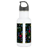 Wilde bloemen op zwart waterfles  (Achterkant)
