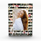 Wilde bloemen op zwarte witte strepen fotoblokken (Voorkant)