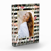 Wilde bloemen op zwarte witte strepen fotoblokken (Links)