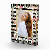 Wilde bloemen op zwarte witte strepen fotoblokken (Rechts)