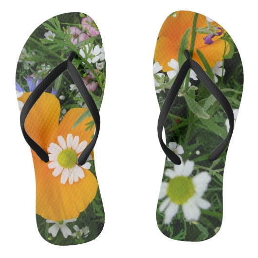 Wilde bloemen: Oranje witte roze Teenslippers (Voetbed)