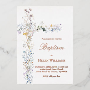 wilde bloemen over de Doop Folie Uitnodiging