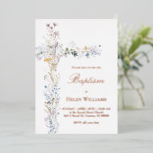 wilde bloemen over de Doop Folie Uitnodiging (Staand Voorkant)