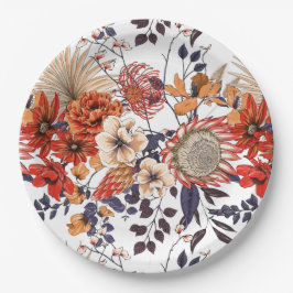 Wilde bloemen, paars oranje gouden bladeren papieren bordje